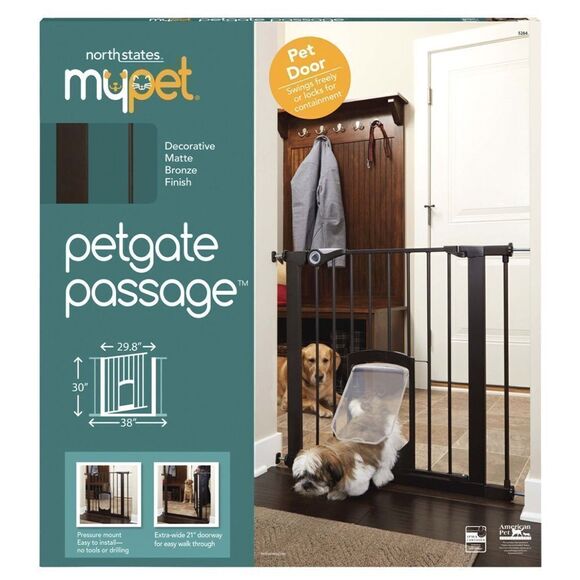 North States Wide Deco EasyPass Pet Gate with Patented Adjustable pet Door - Picture 1 of 2